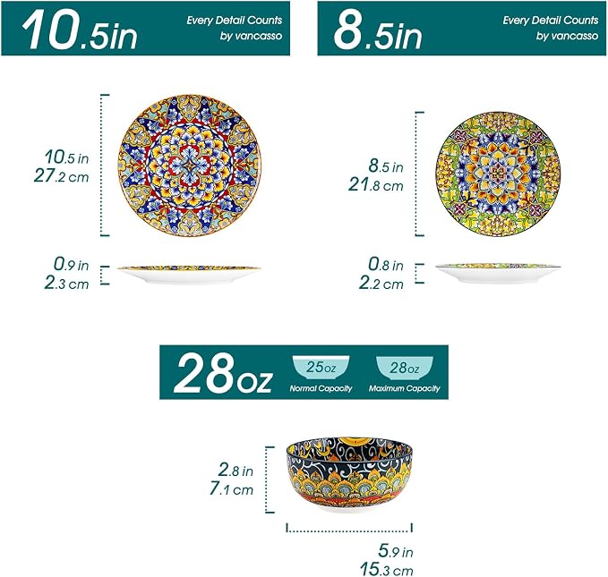 vancasso 18 Pieces Dinnerware Sets, Plates and Bowls Set, Porcelain Dishes Set - Image 2