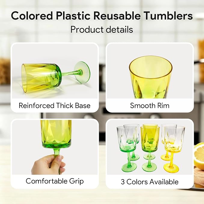 15oz Plastic Wine Glasses with Stem, Unbreakable Outdoor Wine Glasses 6PCS - Image 6