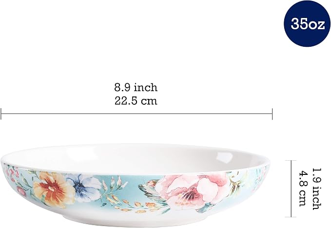 Bico Margret's Garden Pasta Bowls, 35oz Salad Bowl Set of 4, Large Ceramic - Image 2