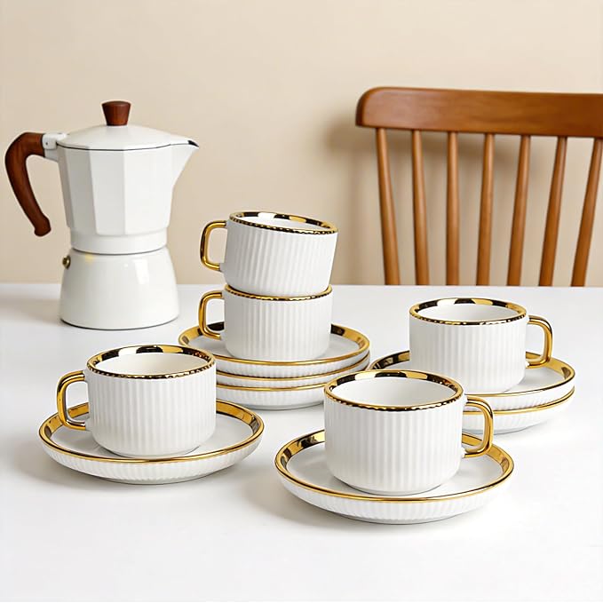 ALIMOTA 3oz White Gold Ceramic Coffee Mug Set of 6, Latte Mugs - Image 3
