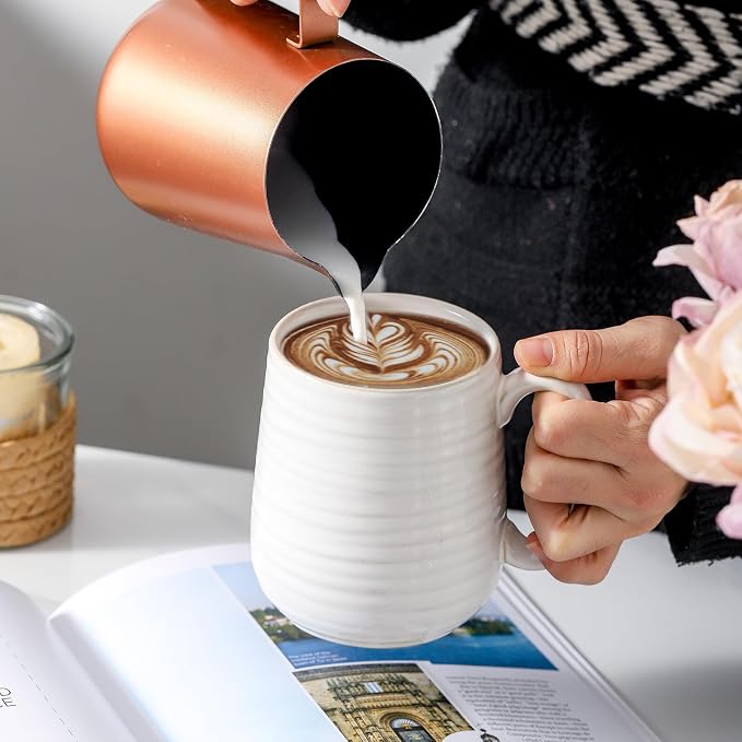 HASENSE Coffee Mugs Set of 6, 15 oz Ceramic Coffee Cups, Clay-Infused White | - Image 5