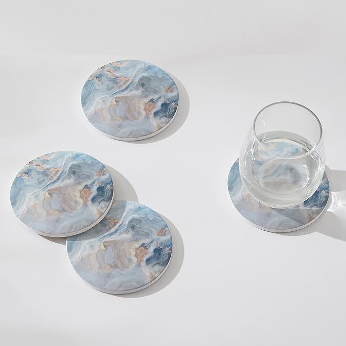 Set of 6 Abstract Blue Marble Coasters - Image 3