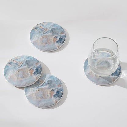 Set of 6 Abstract Blue Marble Coasters - Image 3