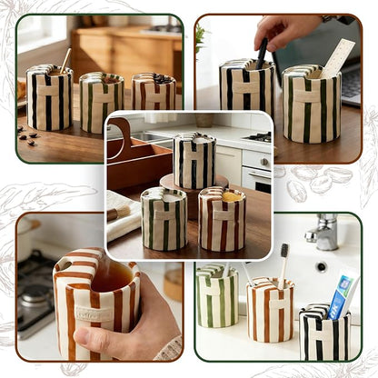 10oz Ceramic Coffee Mug with Sip Hole Hand-Painted Striped Ceramic Cup | Unique - Image 7