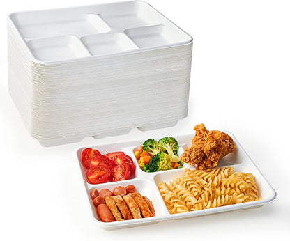 Compostable Disposable 5 Compartment Paper Plates, 10.25inch | 125 Pack by ECOLipak