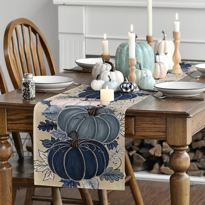 Artoid Mode 210 GSM Fall Table Runner 13x90 Inch Home Party Decor | Blue and - Image 3