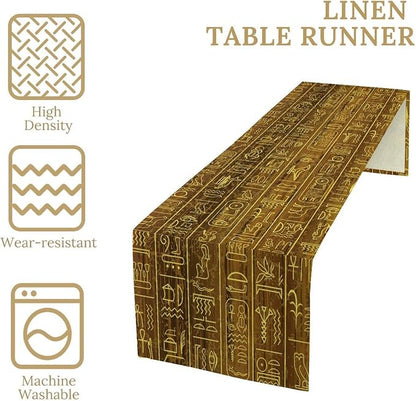 Vintage Egyptian Table Runner Golden Egypt Hieroglyphics Old Logographic - Image 4