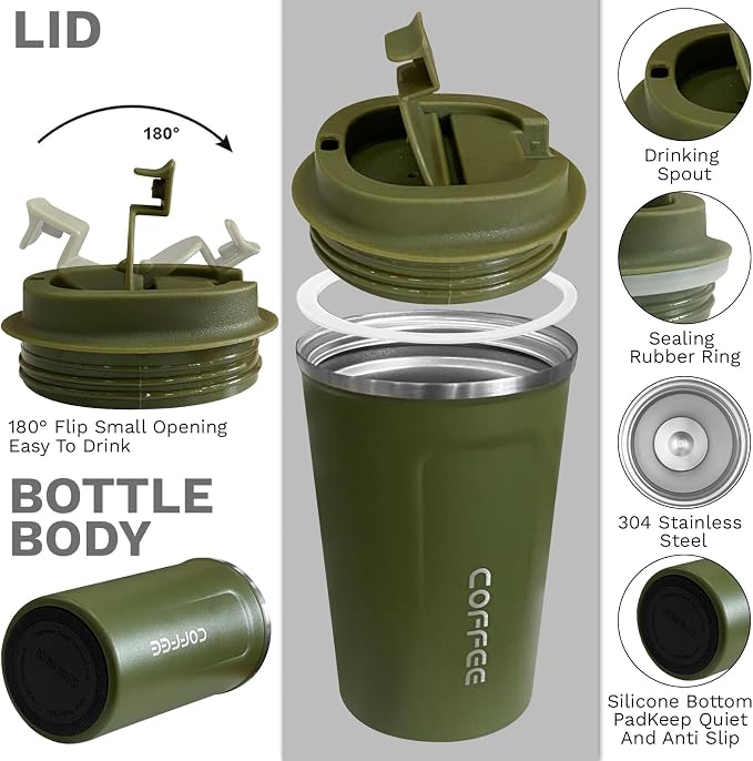 Insulated Travel Coffee Mug, Stainless Steel Coffee Cup - Image 2
