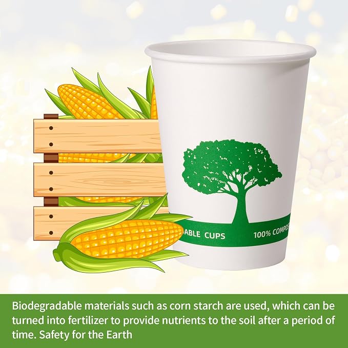 Vplus 270 Pack Compostable Paper Cups, 12 oz Paper Coffee Cups | Biodegradable - Image 4