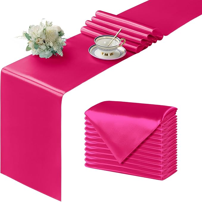 Manyshofu Hot Pink Satin Table Runner 12x72 by Manyshofu