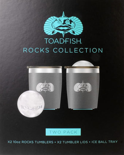 Toadfish Non-tipping 10oz Double Wall Insulated Stainless Steel Rocks Tumbler 2-Pack Gift Set w/Ice Ball Tray & Easy Slide Lid - Graphite