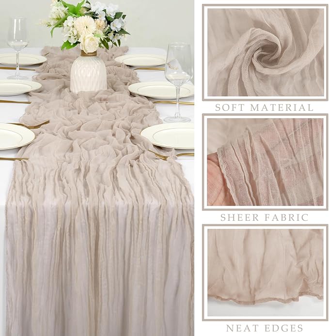 12 Pcs Cheesecloth Table Runner 10FT Rose Brown Runner - Image 2