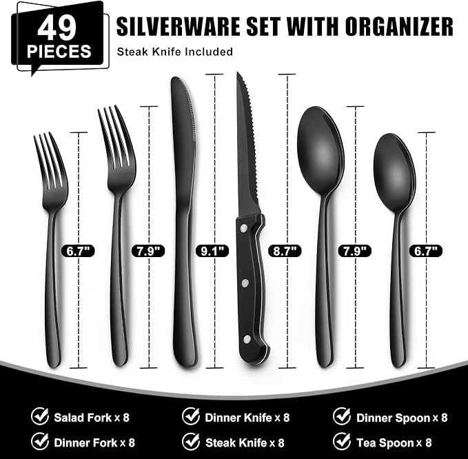 49-Piece Black Silverware Set - Image 2