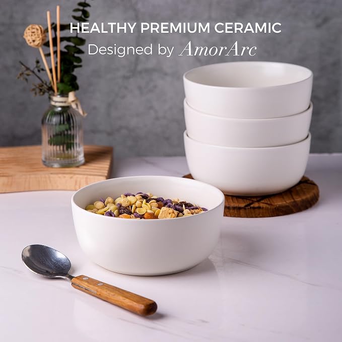 AmorArc Stoneware Cereal Bowls Set of 6, 26oz Soup Ceramic Bowls Set | Modern - Image 5