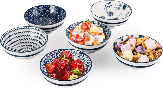 Foraineam 6 Pieces Blue and White Floral Rice Bowl Set 8 oz Japanese Style - Image 4