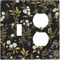 Light Switch Cover Plate Black/Gold Boho Botanical Floral Rustic Flowers 2 Gang Decorative Switch Plates 1 Toggle Duplex Combo Outlet Covers GFCI Wall Plates for Bathroom Kitchen Decor
