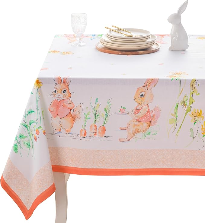 Maison d' Hermine Table Cloth Rectangle Table 100% Cotton 70 x 120 Inches Tablecloth Reusable Decorative for Dining Room Farmhouse Home Valentines Day Decorations Spring Summer - Bunny Party
