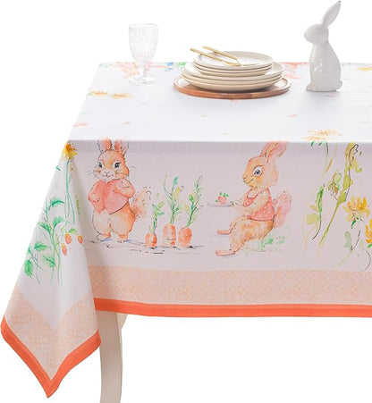 Maison d' Hermine Table Cloth Rectangle Table 100% Cotton 54 x 72 Inches Tablecloth Reusable Decorative for Dining Room Farmhouse Home Valentines Day Decorations Spring Summer - Bunny Party