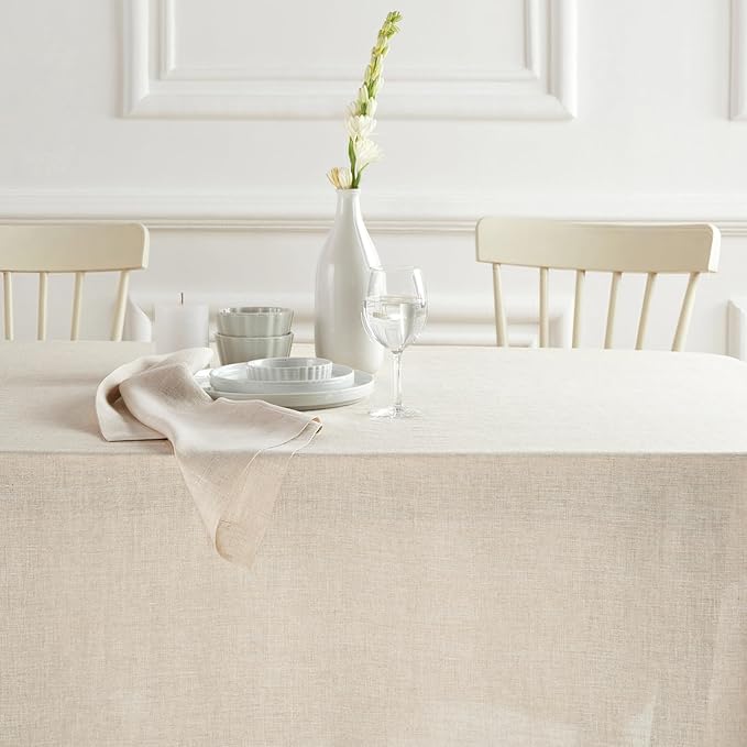 Solino Home Linen Tablecloth 70 x 132 Inch - 100% Pure Linen Flax Table Cloth for Rectangle Tables - Sonoma, Machine Washable Tablecloth for Spring, Easter