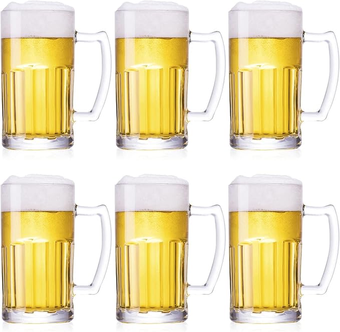 6 Pack Heavy Beer Mugs, Large Beer Glasses by TUSAPAM