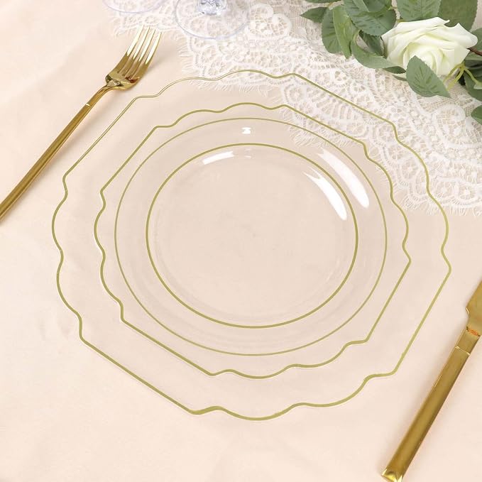 Clear Hard Plastic Dessert Plates, 50 Pack 8" Disposable Round Baroque Plates by TCFLinen