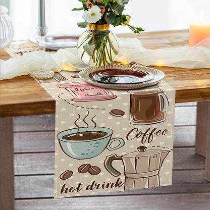 Vintage Coffee Bar Utensil Dining Table Runner, Retro Coffee Bean Hot | Drink - Image 6