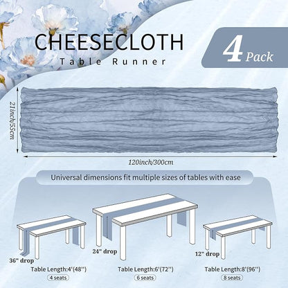 4 Pack Cheesecloth Table Runner 10FT Dusty Blue Table Runner Boho Gauze Cheese - Image 2