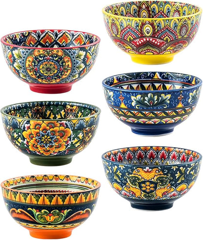 Henten Home Ceramic 5 oz Dipping Bowls, Boho Sauce Bowl Set of 6, Colorful by HentenHome