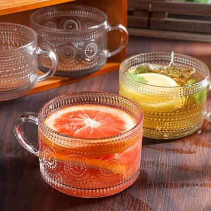 Vintage Glass Coffee Mugs Set of 4, 14 OZ Embossed Glass Coffee Cups Coffee Mugs - Image 3