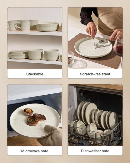 Stoneware Dinnerware Set for 8, Plates & Bowls, Chip & Scratch Resistant - Image 5