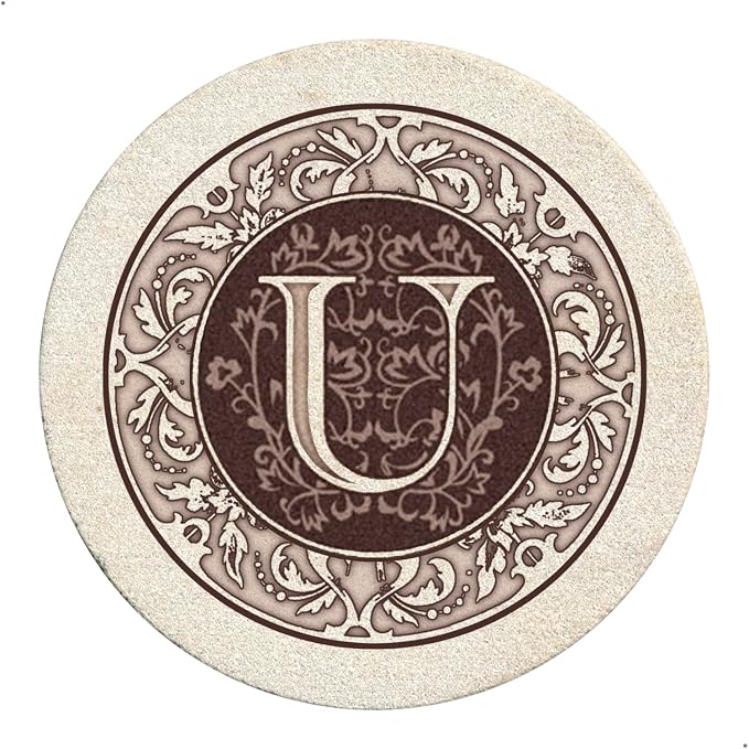 Thirstystone Monogram Round Natural Sandstone Coaster 4 Pack | 4" Diameter by Thirstystone