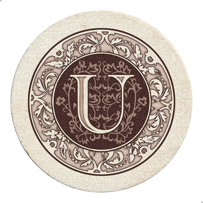 Thirstystone Monogram Round Natural Sandstone Coaster 4 Pack | 4" Diameter by Thirstystone