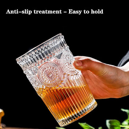 Ribbed Glass Cups 12oz Drinking Glasses Set of 2 Ribbed Glassware, Cocktail - Image 4