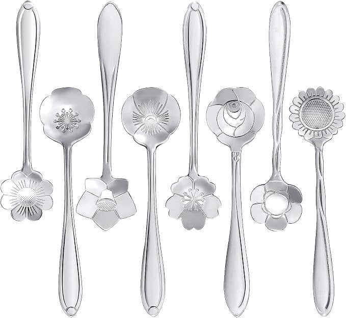 Maitys 16 Pcs Silvery Flower Coffee Spoons by Maitys