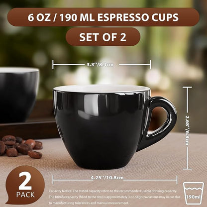Pilnocok Ceramic Espresso Cups Set of 2, 6 oz Black Small Coffee Mugs | - Image 2