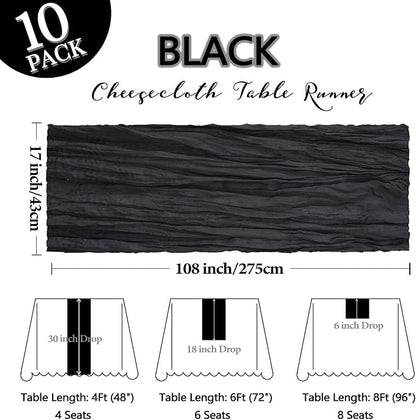 10 Pack 17 x 108 Inch Black Table Runner Cheesecloth | Gauze Cheese Cloth - Image 2