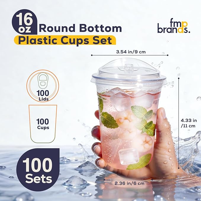 Fit Meal Prep 100 Pack 16 oz Round Bottom Clear Plastic Cups - Image 2