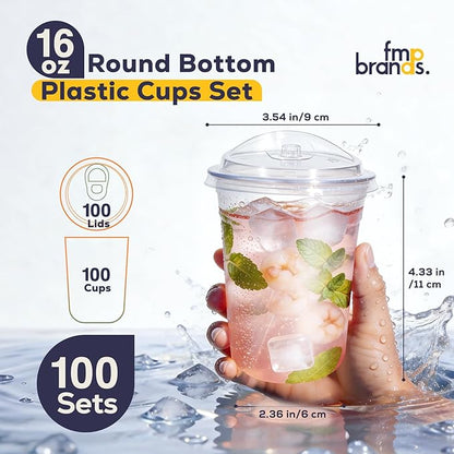 Fit Meal Prep 100 Pack 16 oz Round Bottom Clear Plastic Cups - Image 2