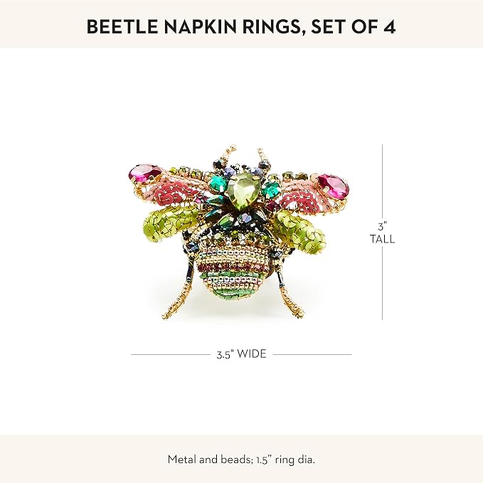 MACKENZIE-CHILDS Metal and Bead Napkin-Ring Set, Beetle | Handcrafted design - Image 4