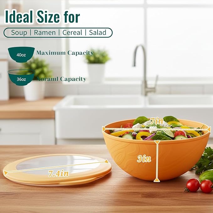 Wheat Straw Bowls 40 OZ, Unbreakable Salad Container - Image 2
