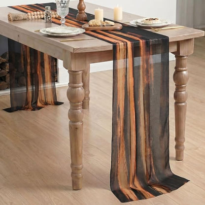 Artoid Mode Boho Caramel Stripes Fall Chiffon Table Runner 120 Inches 10FT - Image 6