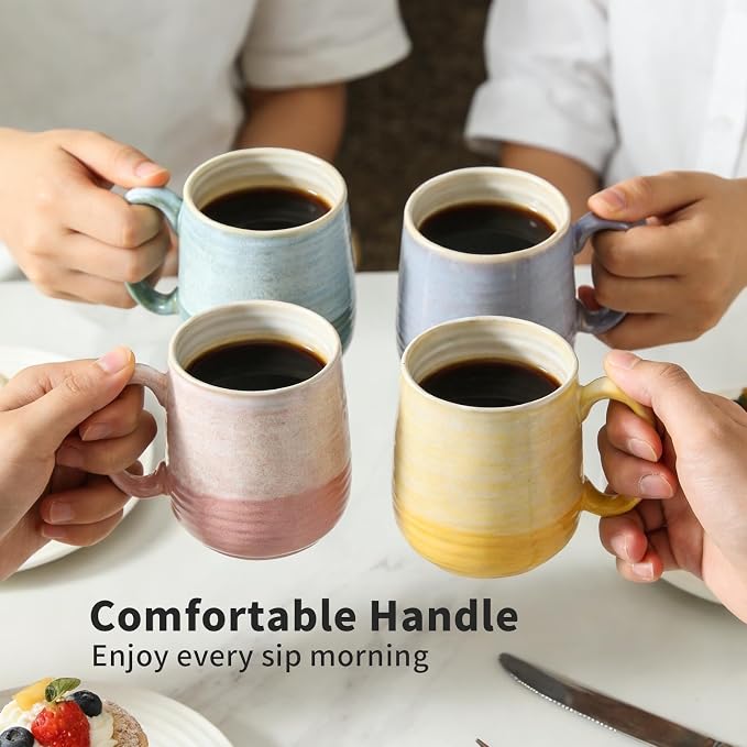 HASENSE Porcelain Coffee Mugs Set of 4, 12 Oz Two-Tone Reactive Glaze Coffee - Image 6