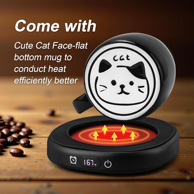 Cat Mug Coffee Mug Warmer Set for Desk Electric Heated Tea Cup Candle Plate | - Image 4