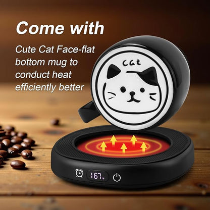 Cat Mug Coffee Mug Warmer Set for Desk Electric Heated Tea Cup Candle Plate | - Image 4