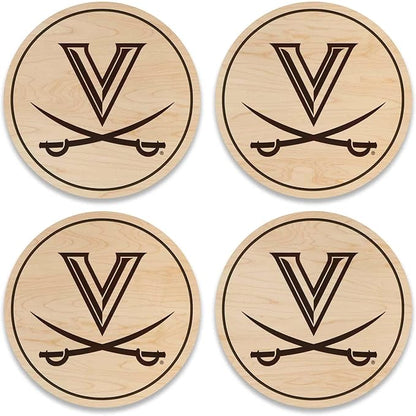 LazerEdge Virginia Cavaliers Wooden Coaster Set - Maple Wood - Officially Licensed Product - 4-Pack