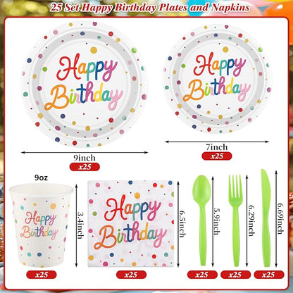 NatNarr 175-Piece Happy Birthday Party Tableware Set, Serves 25 | Plates - Image 2