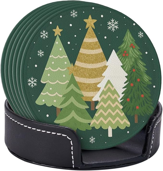 Gold Green Christmas Tree Snowflake Coasters - Image 2