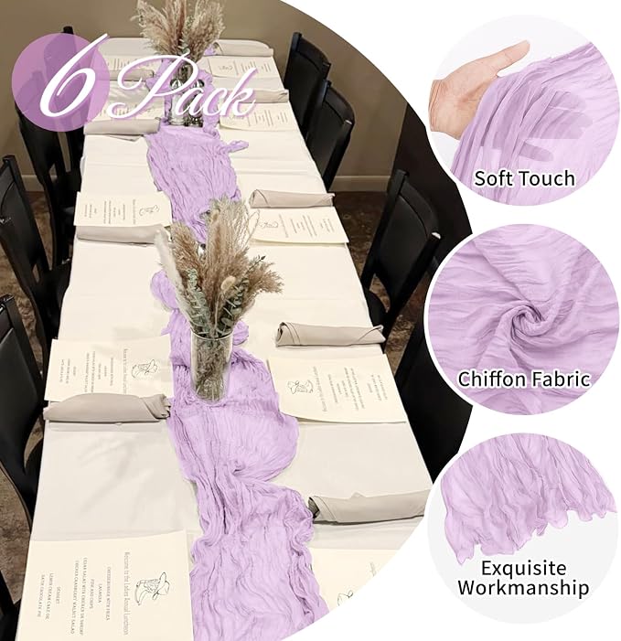 6 Pack Lavender Cheesecloth Table Runner 20 x 120 Inch Gauze Table Runner - Image 3