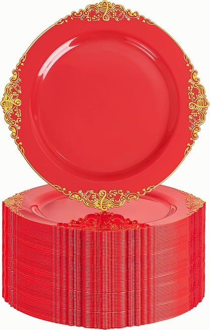 Nervure 100Pcs 7.5'' Red Plastic Plates, Disposable Plates by Nervure