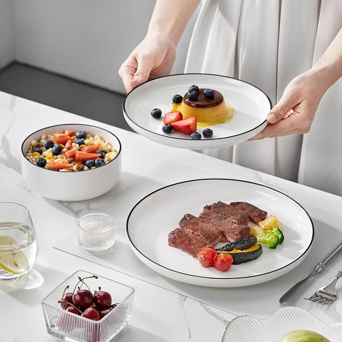 MALACASA Plates and Bowls Sets, 24 Pieces Modern Porcelain Dinnerware Set - Image 8